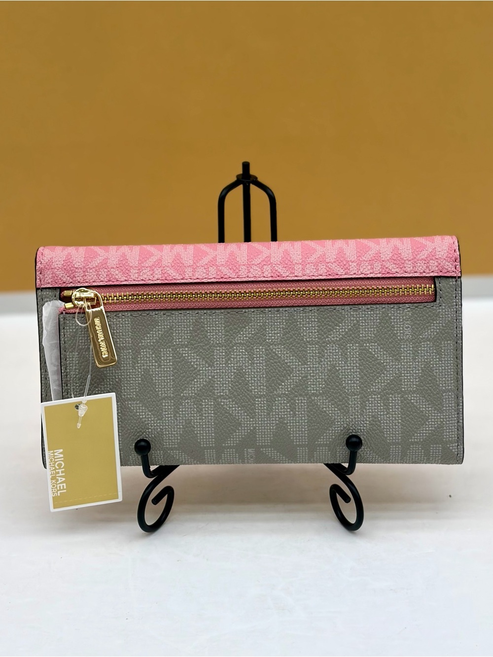 Michael Kors Pink and Gray Signature Trifold Wallet - Picture 3 of 11